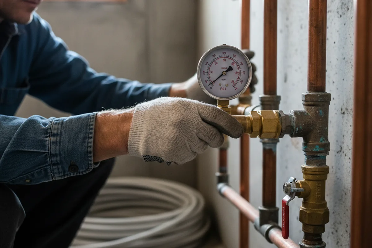 Pressure testing a repaired line during Water Line Repair in Mays